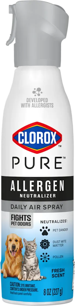 Aerosol spray can of Clorox PURE Pet Daily Air Spray Fresh scent