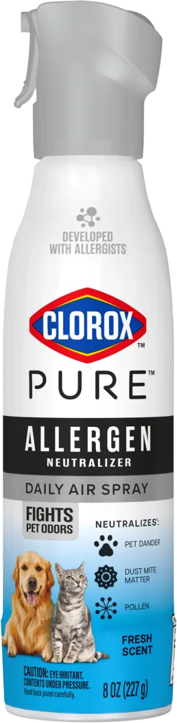 Aerosol spray can of Clorox PURE Pet Daily Air Spray Fresh scent