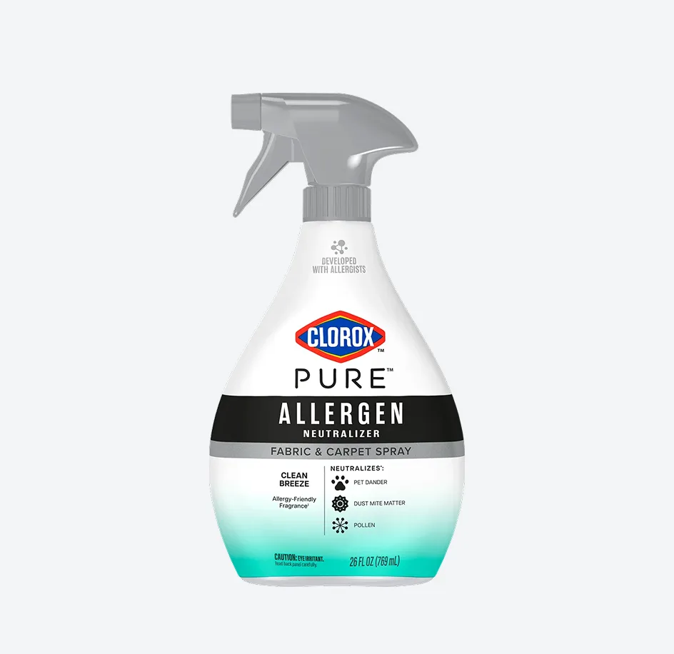 Spray bottle of Clorox PURE Allergen Fabric Spray