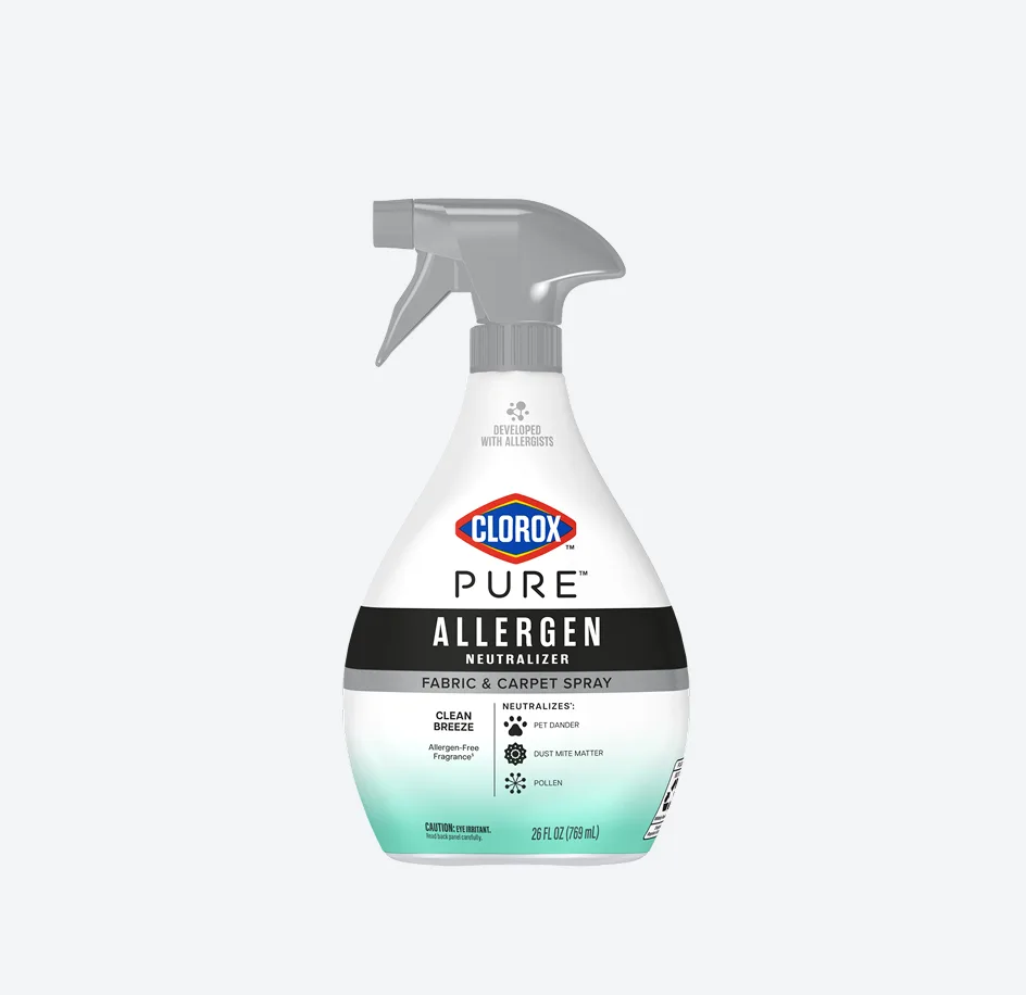 Spray bottle of Clorox PURE Allergen Fabric Spray