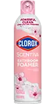 spray can of Clorox™ Scentiva™ Bathroom Foamer, cherry blossom & peach scent