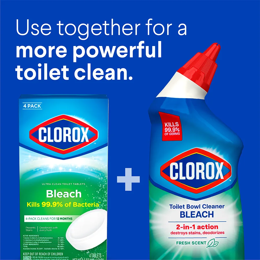 Use together for a more powerful clean: automatic toilet bowl cleaner + manual toilet bowl cleaner