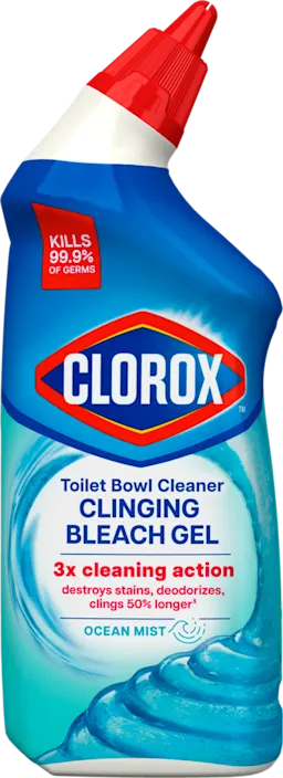 Squirt bottle of Clorox toilet bowl cleaner clinging bleach gel with ocean mist scent.