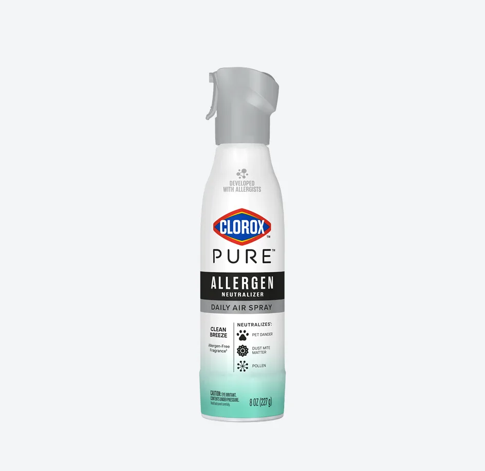 Spray can of Clorox PURE Allergen Air Spray