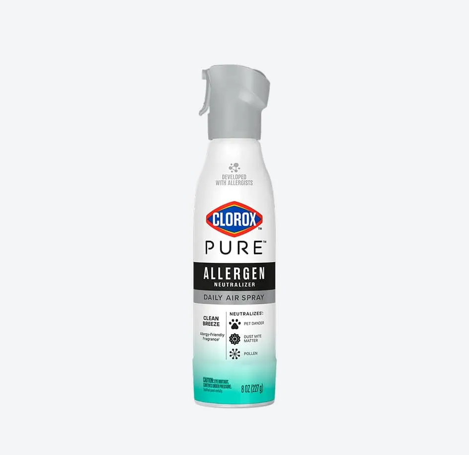 Spray can of Clorox PURE Allergen Air Spray