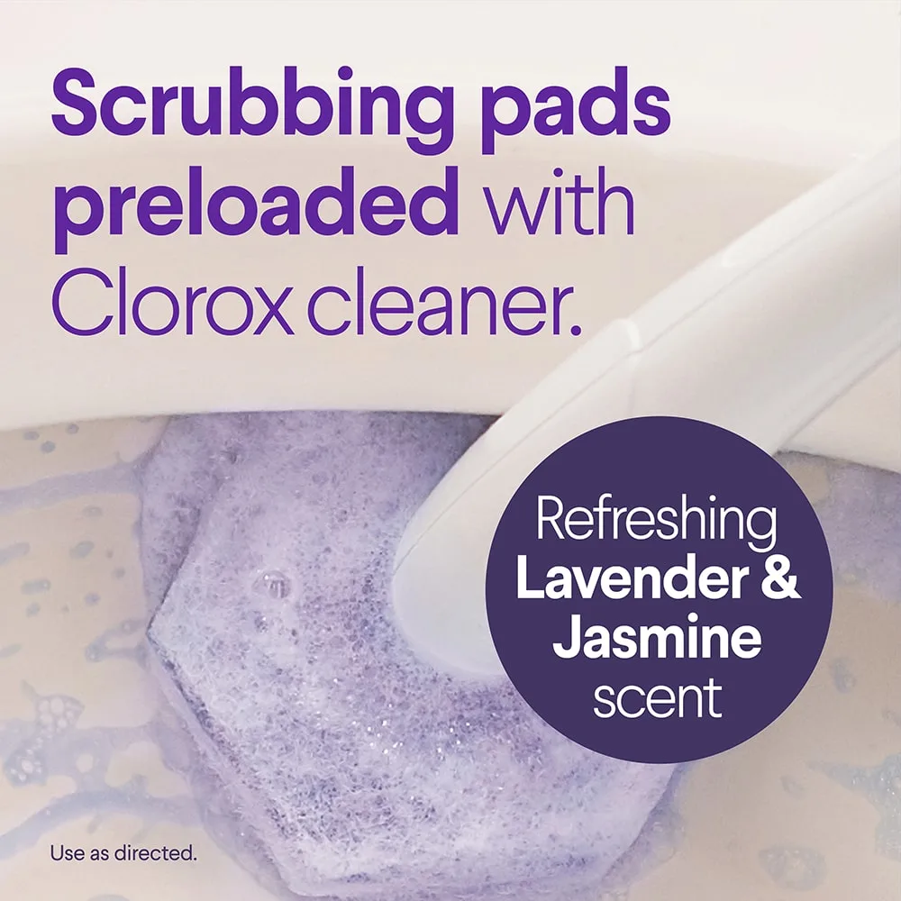 Scrubbing pads preloaded with Clorox cleaner with lavender scent