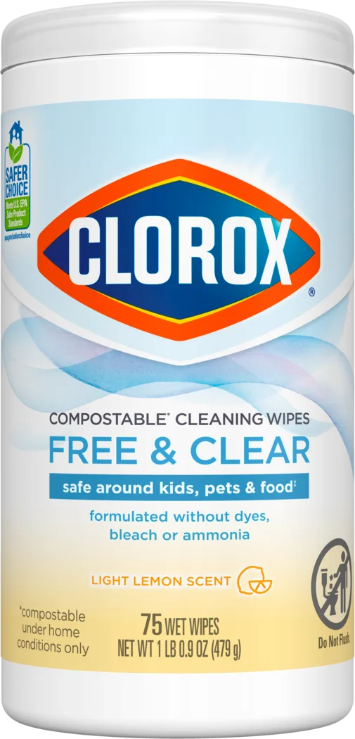 Free & Clear Compostable* Cleaning Wipes | Light Lemon