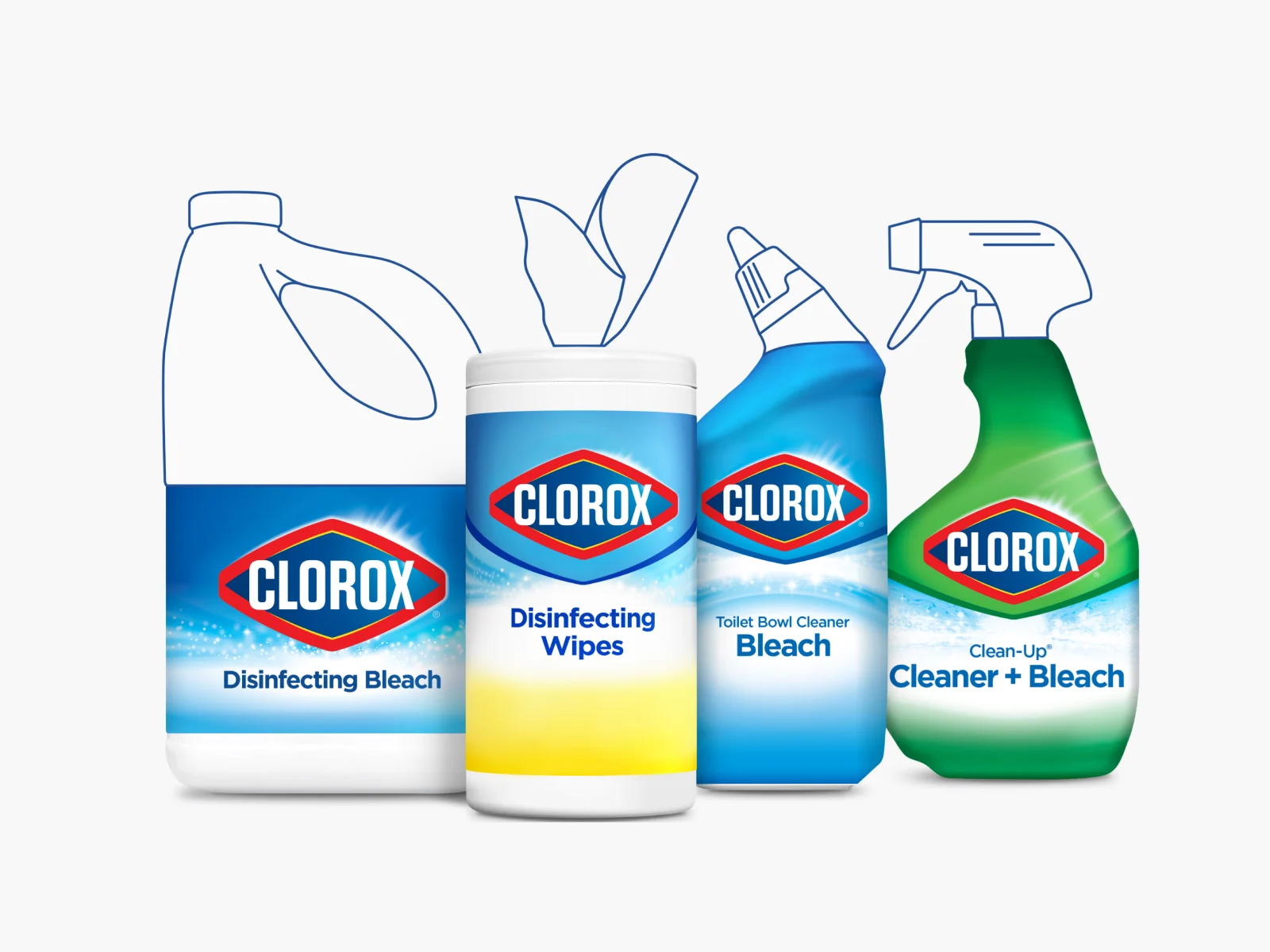 lineup of clorox products