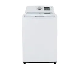 White top-load washing machine with digital control panel and dial on lid, shown on white background