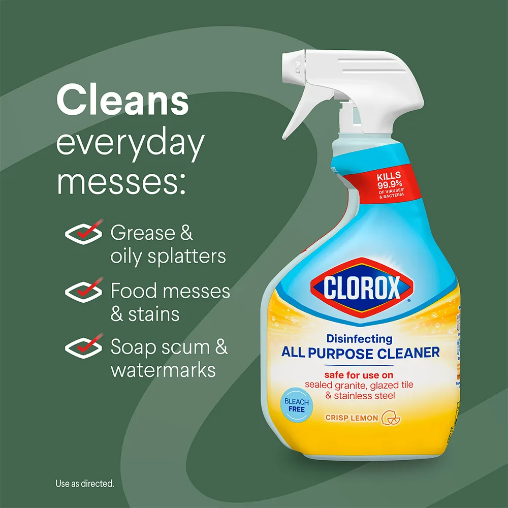Cleans everyday messes: grease, food, dirt, fingerprints and soap scum.