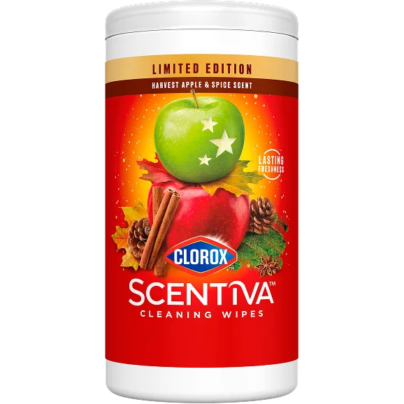 Canister of Clorox Scentiva Cleaning Wipes, Harvest Apple & Cinnamon scent