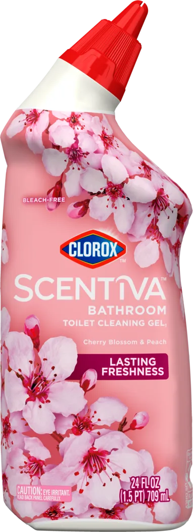 A bottle of Scentiva Cherry Blossom scented toilet bowl cleaner