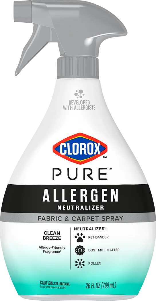 Spray container of PURE Allergen Neutralizer Fabric & Carpet Spray in a Clean Breeze scent