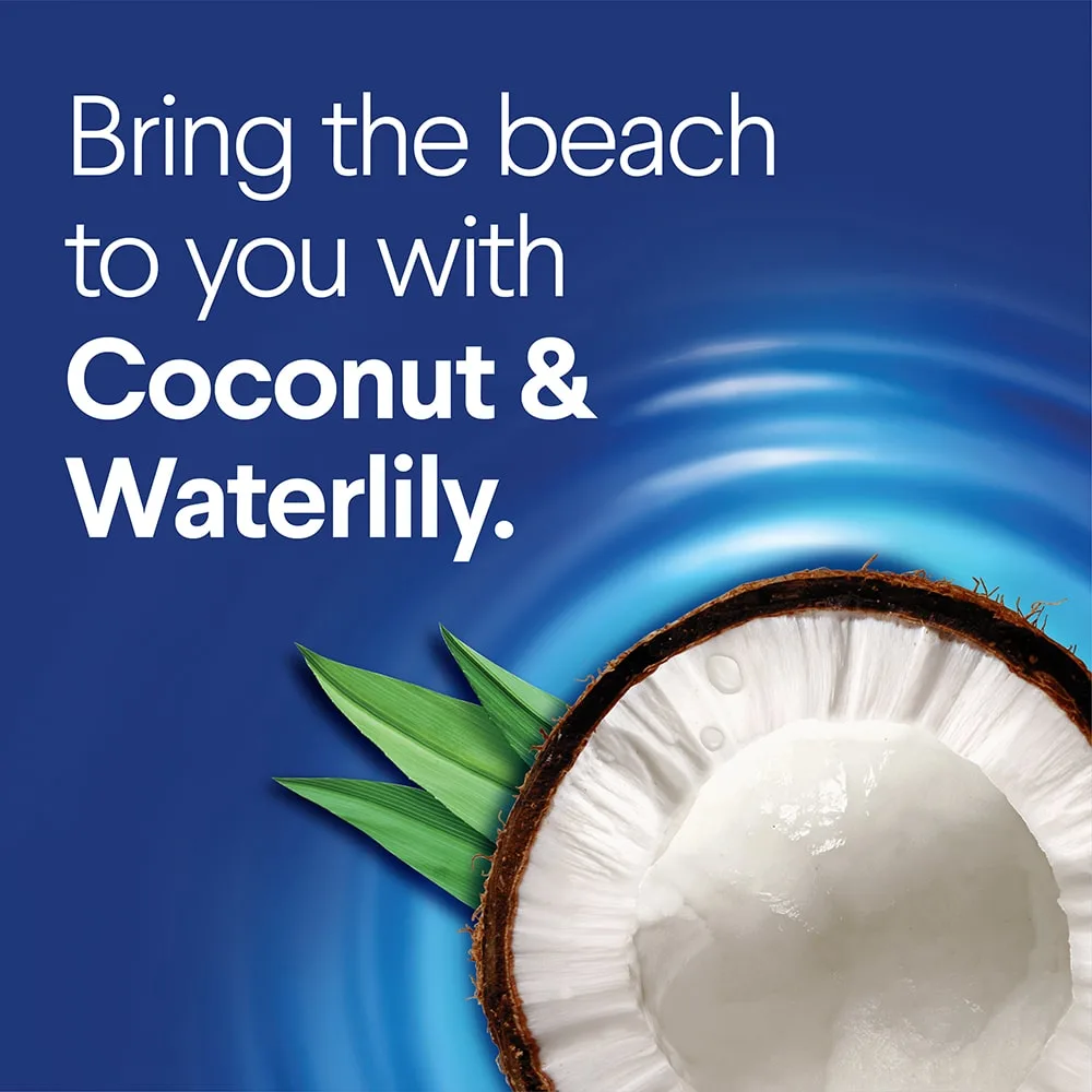 Bring the beach to you with coconut & waterlily, coconut in background.