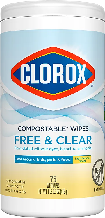 Free & Clear Compostable* Cleaning Wipes | Light Lemon