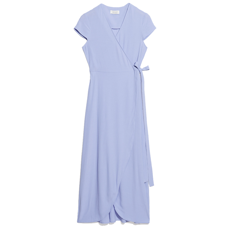 pastel blue wrap dress