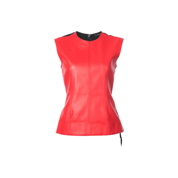 Derek lam   red leather sleeveless shell with crepe back 