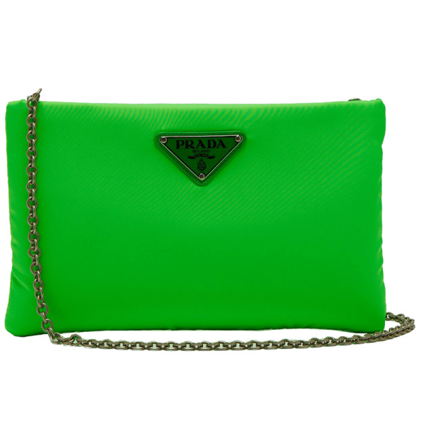 Authentic PRADA Green Nylon Chain Shoulder Bag Purse #49819