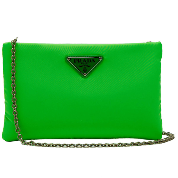 Shop PRADA 2020 Cruise Nylon Plain Leather Neon Color Pouches