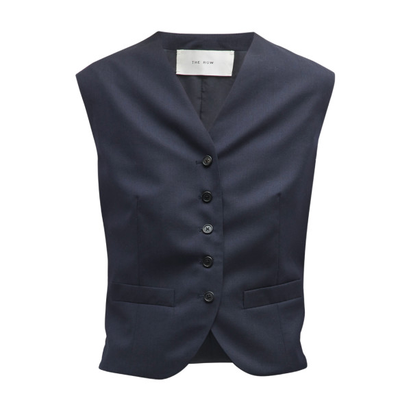 The row vega tailored button front vest in navy