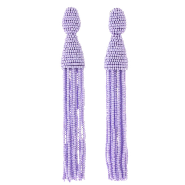Oscar de la renta lilac long beaded tassel earrings