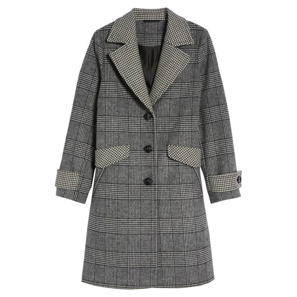 Halogen plaid mix wool coat