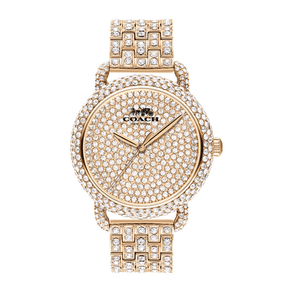 Coach delancey carnation gold tone pave   bracelet watch 36mm