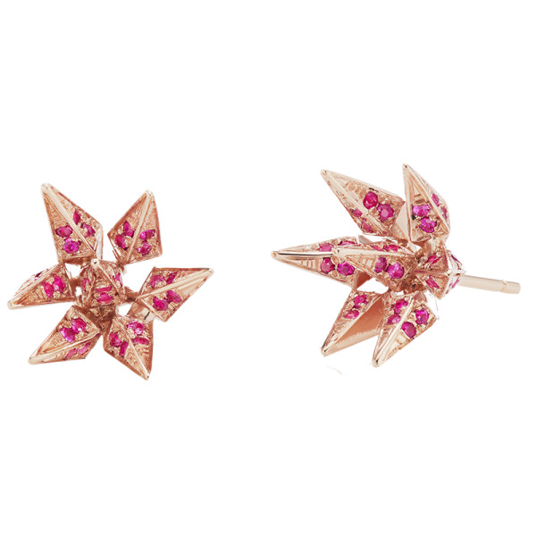 The ruby with rose gold hedgehog studs