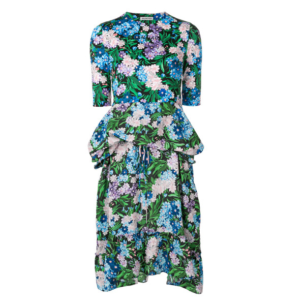 Balenciaga elbow sleeve floral print fit and flare dress