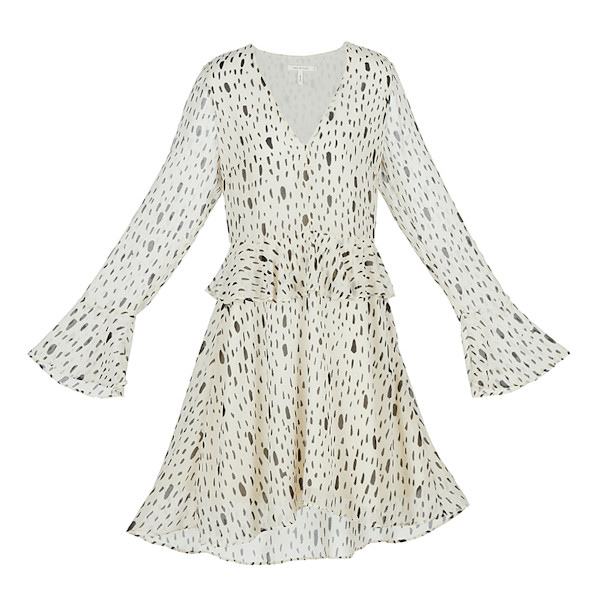 Avec Les Filles Printed Peplum Ruffle Dress Story Rain