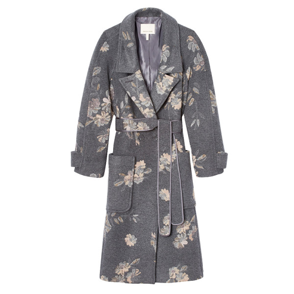 Rebecca taylor floral jacquard belted coat