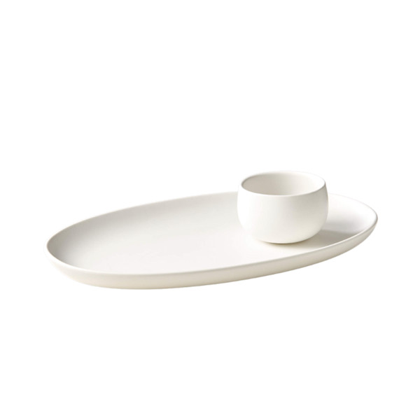 CB2 Mori Matte White Chip and Dip Set Story Rain