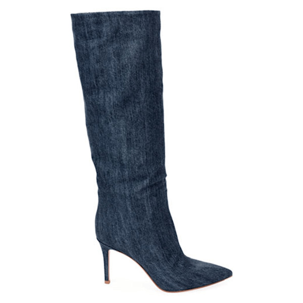 Gianvito Rossi Slouchy Denim Mid Calf Boots Story Rain