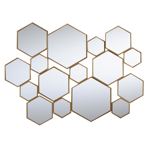 World market brass metal hexagon mirror panel