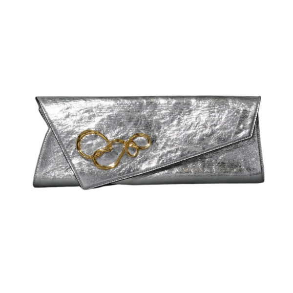 Alexis bittar twisted gold angular clutch purse   silver