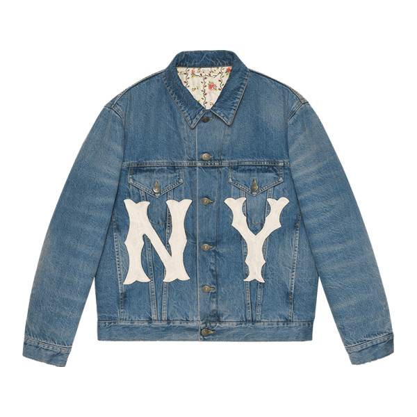 Gucci denim jacket with ny yankees    patch