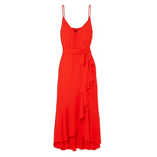 J. Crew Wrap Effect Ruffled Crepe De Chine Midi Dress Story Rain