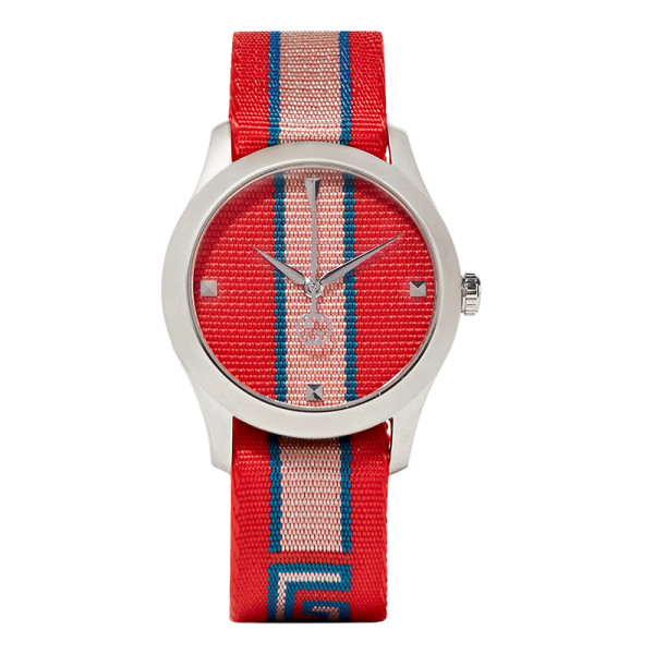 Gucci striped canvas and stainless steel watch