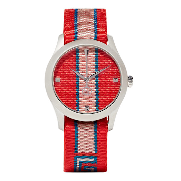Gucci Striped Canvas and Stainless Steel Watch Story Rain