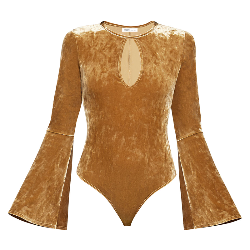 velvet bell sleeve bodysuit