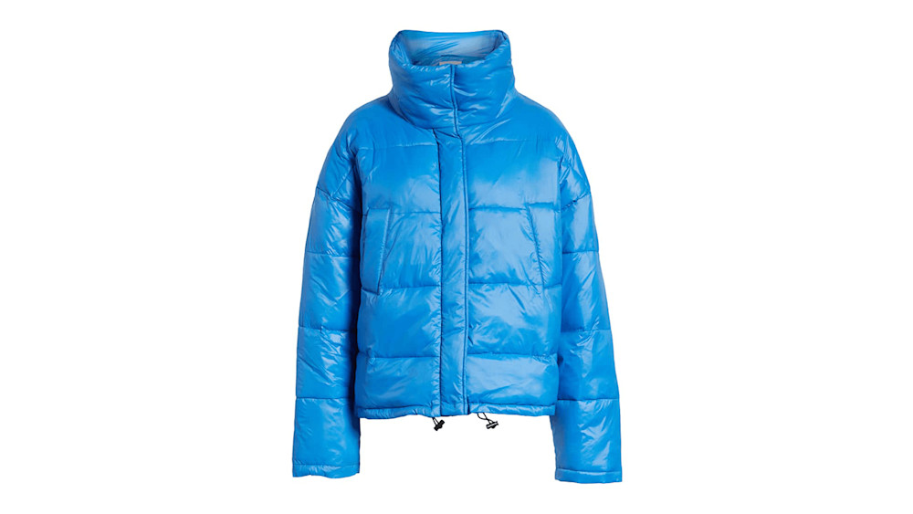 River island blue iridescent 2025 funnel neck puffer jacket