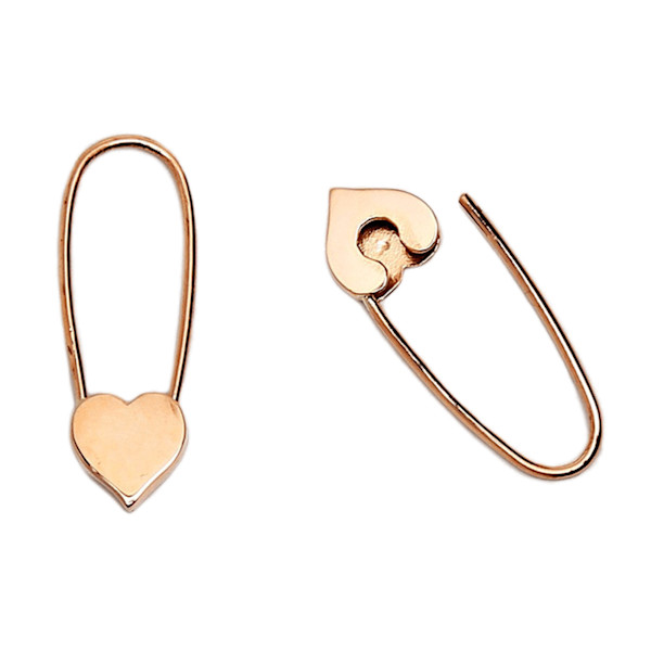 Loren stewart mini heart safety pin earrings