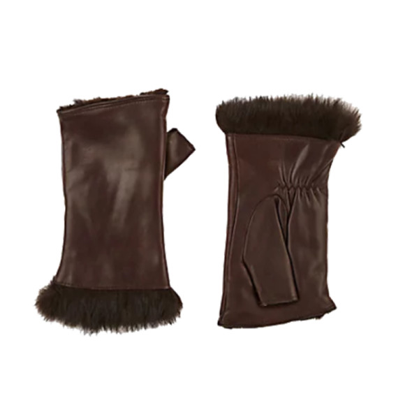 Barneys new york rabbit fur lined leather fingerless gloves