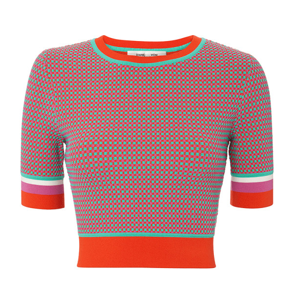 Diane Von Furstenberg - Short-Sleeve Cropped Crew Neck Sweater | Story ...