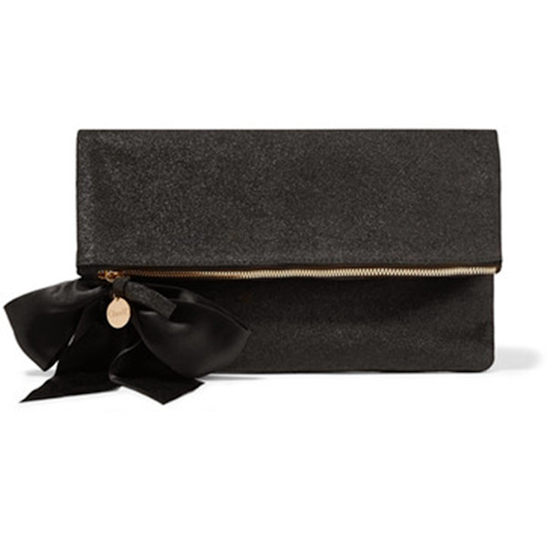 Clare v. bow embellished glittered clutch