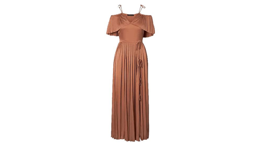 Banana Republic x Olivia Palermo Pleated Off the Shoulder Maxi Dress
