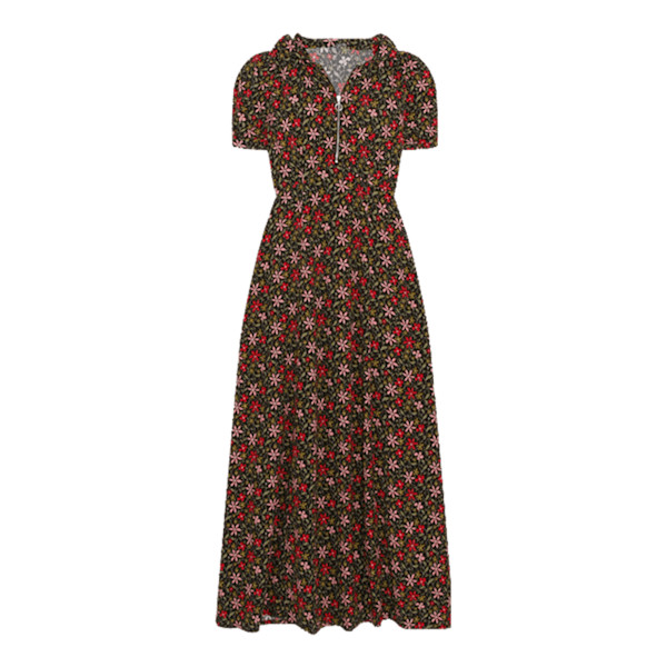 alexa chung midi dress Alexa Chung Durum Floral Front Zip Ruffled Sleeve Midi Dress