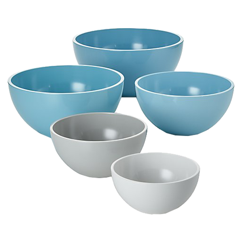 Crate & Barrel Marlo Aqua Melamine Bowls, Set of 5 Story + Rain