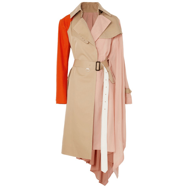 Sacai chiffon side colorblocked belted trench coat