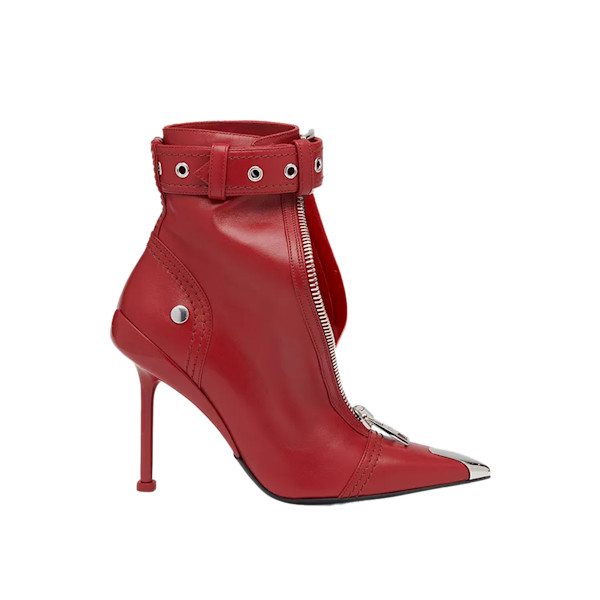 Womens slash biker boot in blood red silver